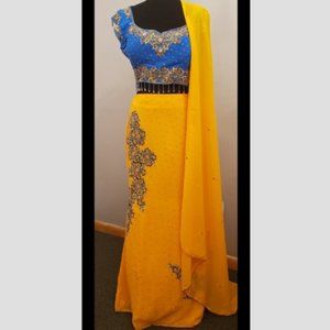 Blue and Orange Lehenga Style Dress